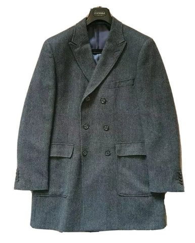 ASPEN COURT Overcoat Trench Coat Mens L Wool Blend Grey Herringbone