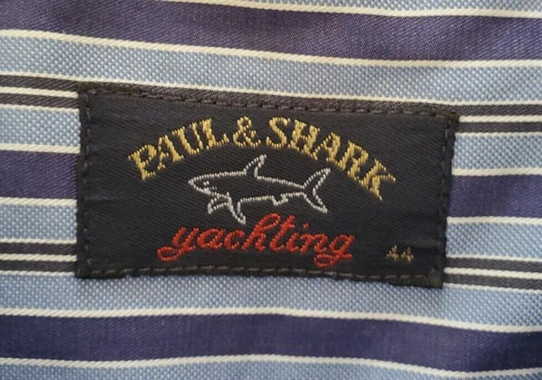 PAUL SHARK SHIRT Mens 44 BLUE STRIPED COTTON REGULAR FIT - AUTHENTIC