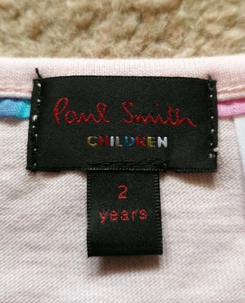 Girls PAUL SMITH Tshirt Baby Grow Age 2 Pink Signature Stripe Age 2 Cotton