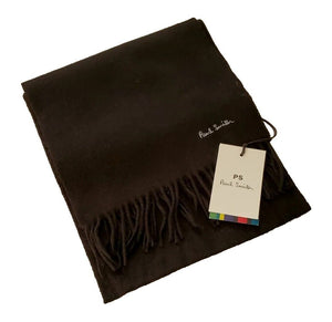 PAUL SMITH SCARF Mens Black Lambswool Grey Embroidered Logo Handmade UK Rp £120